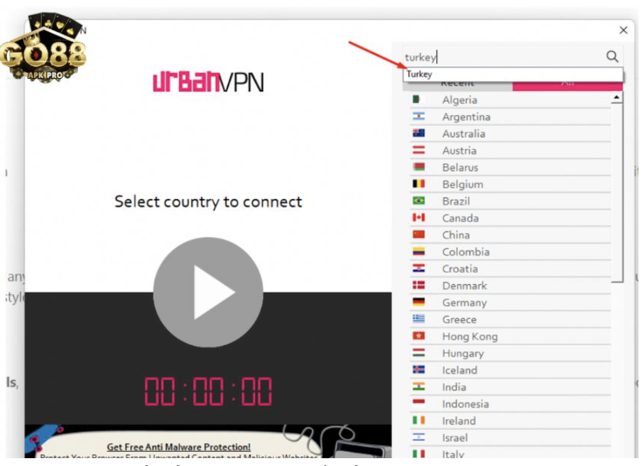 Chọn chuyển đổi mã IP mà bạn muốn để truy cập vào trang chủ Go88