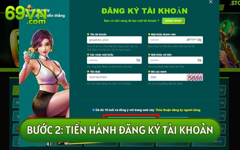 Tại đây hãy tiến hành nhập thông tin vào biểu mẫu đăng ký 69VN